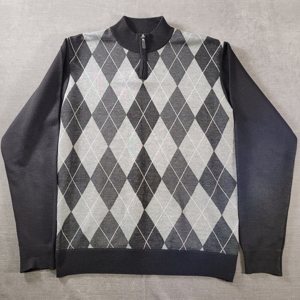 The North Pole Black Gray Grandpa Sweater 1/4 Zip Mens Size XL‎